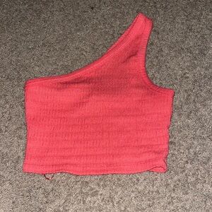 American Eagle Outfitters Orange Asymmetrical Ribbed Tank Top